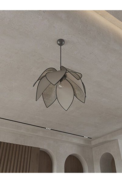 avizade Neva Yaprak Tasarımlı Siyah Çerçeveli Petek Kumaş Sarkıt Avize - Modern & Şık Aydınlatma