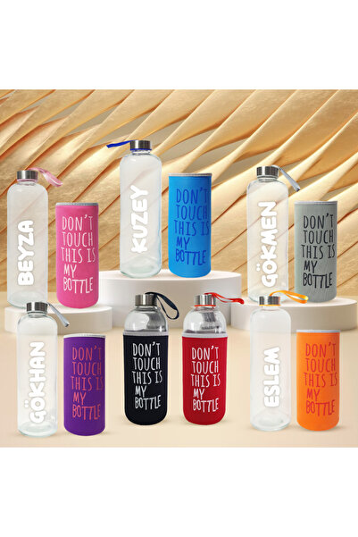 Hediye Kesesi Kişiye Özel Renkli Kılıflı Cam Matara 1000 ml