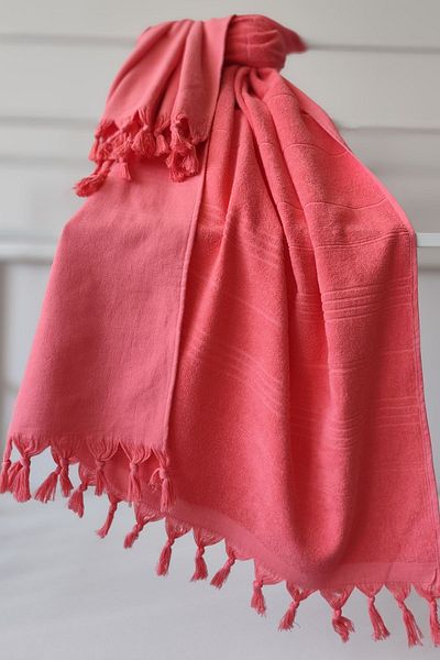 Sevim 100% Cotton Towel Peshtemal 90X170Cm - Soft Beach Towel-Coral