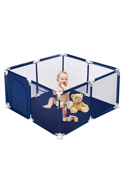 SOLLUXE Tarc De Joacă Pentru Copii Cu Plasă De Protecție Și Ușă Cu Fermoar, 120x120 Cm, Albastru