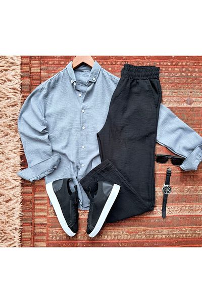 tiggirmoda Men's Crinkle Linen Shirt Pants Set