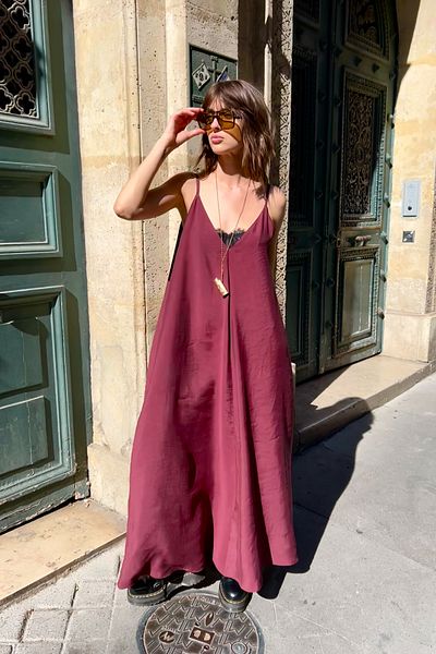 Antioch Burgundy Strappy Modal Long Women's Dress