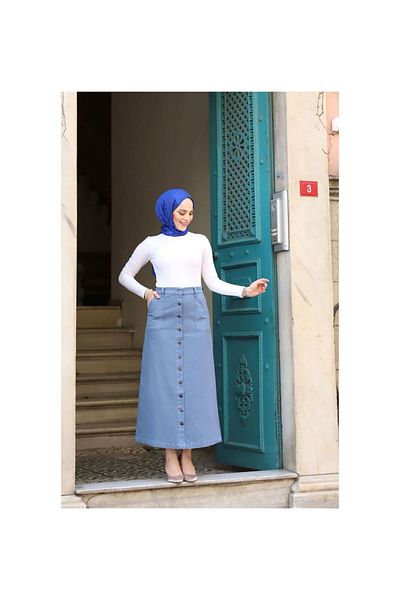 VELLICHOR Φούστα Gabardine με κουμπιά μέχρι το πάτωμα Indigo-617