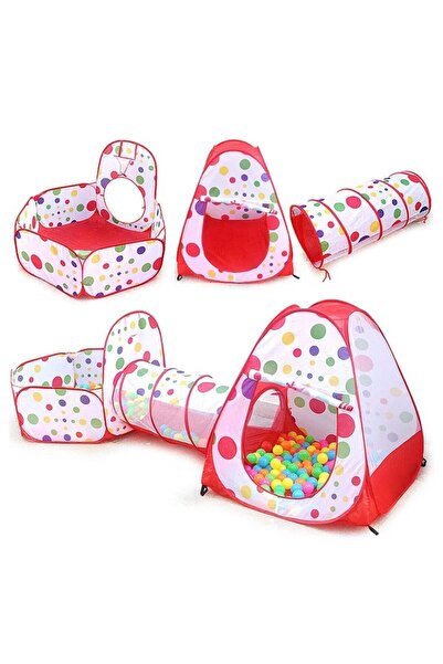 SOLLUXE 3in1 children's playground, tent and tunnel for indoor/outdoor use, UV protection, foldable, red