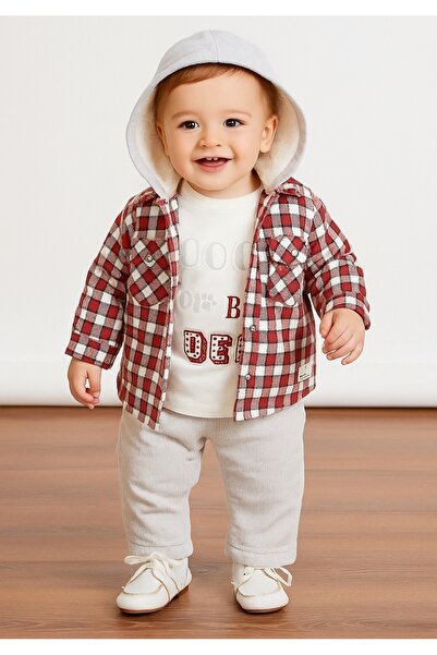 Bombili Erkek Bebek-Çocuk Wellsoft Kapüşonlu Katlamalı Kol Oduncu Gömlek Badi...