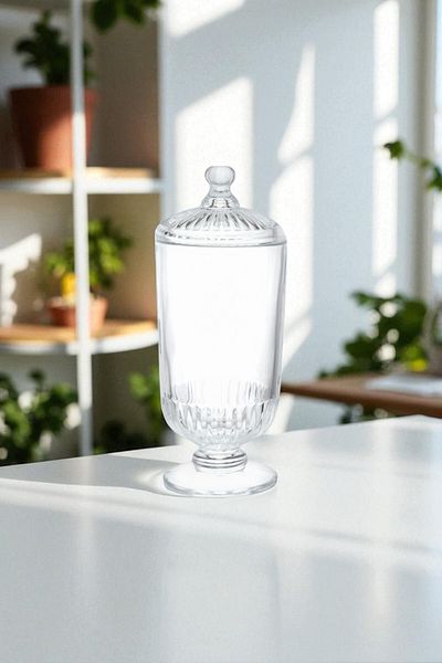 TrendDeco حامل حلوى دراجيليك زجاجي كبير الحجم مقاس 24 سم مع غطاء