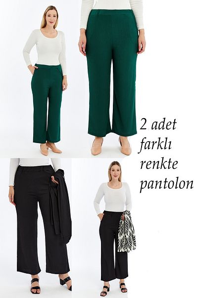 Laden Two Pieces Women's Plus Size Summer Breathable Wrinkle Loose Wide Leg Mom Summer Khaki and Black Trousers