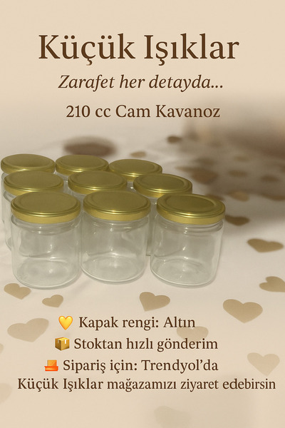 Şişecam 12'li cam mama-yoğurt kavanozu 210Cc Gold Kapaklı