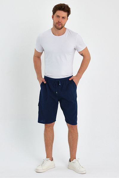 Dechers Καλοκαιρινό λινό Cargo Pocket Elastic, Loose Fit Σκούρο Γκρι Σορτς E201