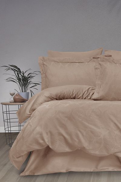 Sevim Set cuvertură de pilota din jacquard Dowry - Set de căsătorie din satin de bumbac - Aura Cappuccino