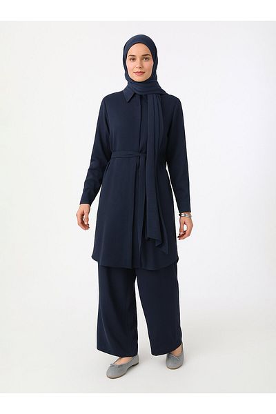 Refka Soft Feel Tunic Trousers Double Set - Navy Blue - Refka