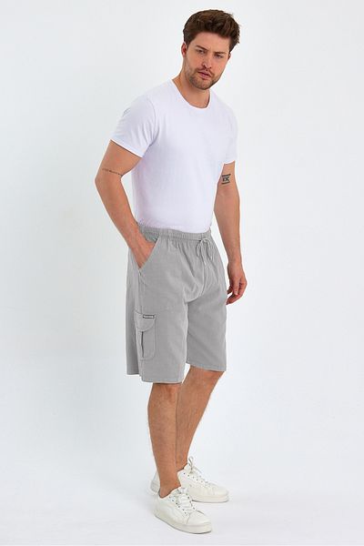 Dechers Καλοκαιρινό λινό Cargo Pocket Elastic, Loose Fit Σκούρο Γκρι Σορτς E201