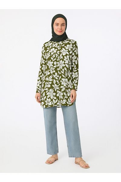 Refka Viscous Floral Printed Tunic - Green - Refka