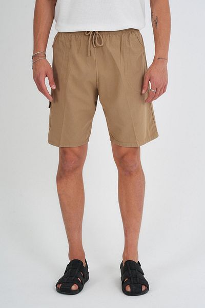 Dechers Καλοκαιρινό λινό Cargo Pocket Elastic, Loose Fit Σκούρο Γκρι Σορτς E201