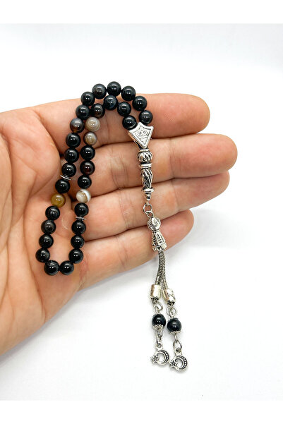 Doğaltaş هدية مسبحة حجر العقيق الأسود – 6 ملم – حجر الشجاعة والحماية