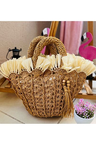 PİNKBAG Special Design Wicker Basket Mussel Bag