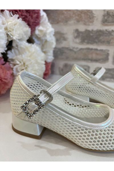 ROSE SHOES KİDS Shining Star Pearl Color Mesh Silvery Breathable Comfortable Heel Barett Shoes