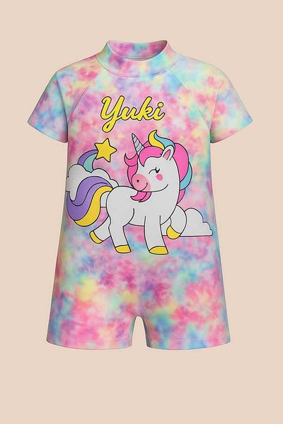 My Kids Wear Girl's Full Body Back Zipper Swimsuit Cute Pattern Printed Bonnet Suit