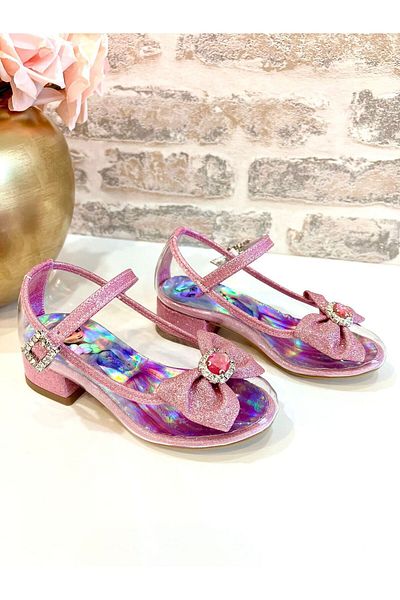 ROSE SHOES KİDS Princess Stone Glass Look Silvery Shiny Heelled Shoes