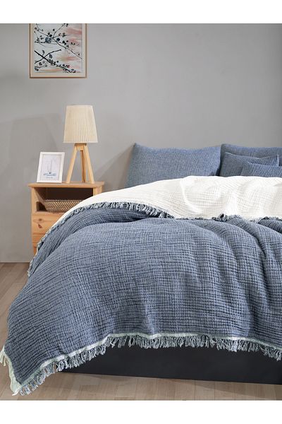 luxtex 4 Layers Muslin Bedspread, Sofa Cover, Blanket, TV Blanket Double 220 x 240 Cm