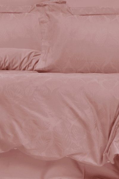 Sevim Set cuvertură dublă cu model frunze jacquard - 100% bumbac satin - Aura Pudra