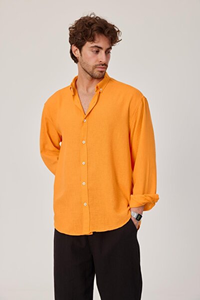 NOMARC Orange Muslin Fabric Shirt