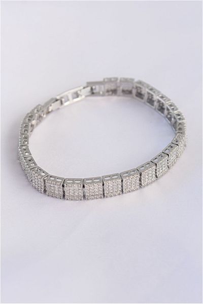 Skygo Vip Series Brass Zircon Stone Silver Color Square Waterway Model Bracelet - Tj-Bb6069