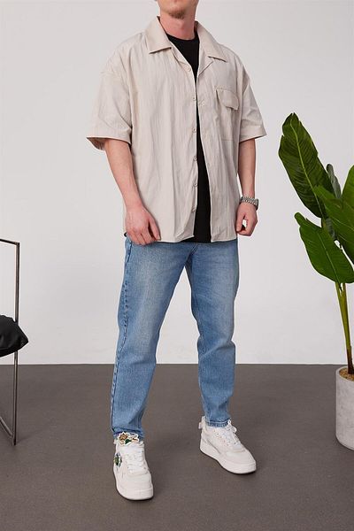 NOMARC Πουκάμισο με κοντό μανίκι από ύφασμα Parachute Beige