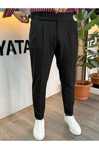 BYATA MENS STYLE Italian Cut Fabric Trousers with Elastic Waist