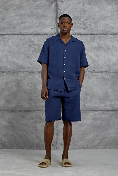 NOMARC Navy Blue Nmrc Muslin Short Sleeve Oversize Shirt