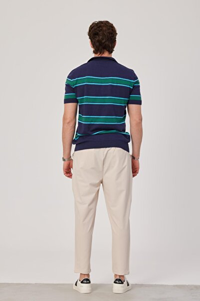 NOMARC Ανδρικό μπλουζάκι από πλεκτό ύφασμα με εγκάρσιες χρωματιστές ρίγες σε μπλε ναυτικό