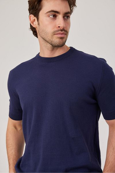 NOMARC Μπλουζάκι από ύφασμα Basic Navy Blue Knitwear