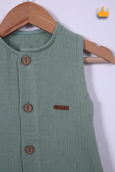 Begisa 100% Cotton Muslin Overalls for Baby Boy - Wide Straps, Snaps 22405