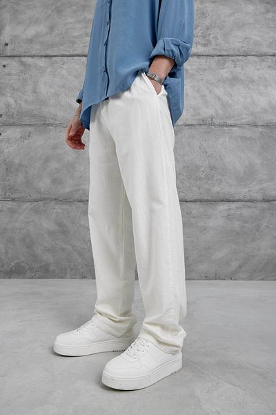 NOMARC White Baggy Fit Linen Trousers