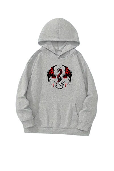 VERSCOVE Dragon Detailed Dragon Printed Sweatshirt Kengur džepni Hooded KSNUM...
