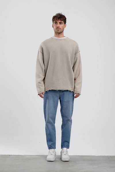 NOMARC Μπεζ Σχισμένο Λεπτομερές Πλενόμενο Μπεζ Oversize Φούτερ