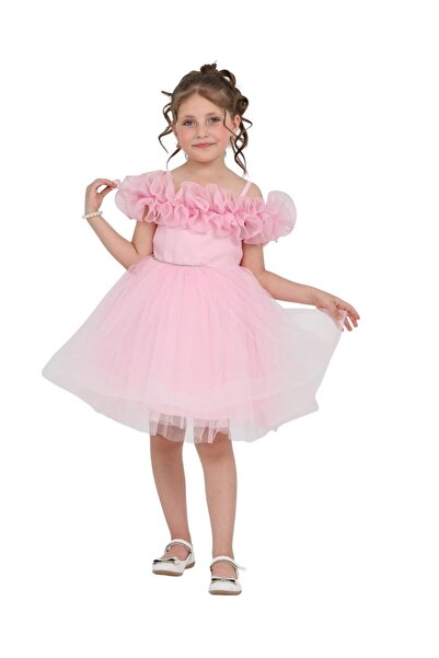 ERDEM KIDS Kız Çocuk Omuzu Askılı Tüllü Düğün Kına Nişan Nikah Doğum Günü Özel Gün Abiye Elbise 1-5 Yaş