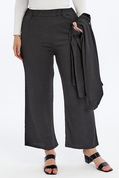 Laden 2 Pieces Women's Plus Size Summer Wrinkled Wide Leg Mother's Summer Gray and Black Trousers