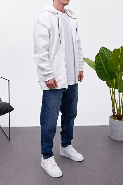 NOMARC Zippered Hooded White Sweatshirt