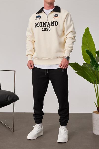 NOMARC Erkek Monano Yakası Fermuarlı Krem Sweatshirt
