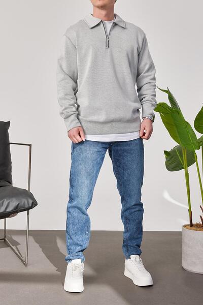 NOMARC Basic Gray Sweatshirt with Zippered Collar