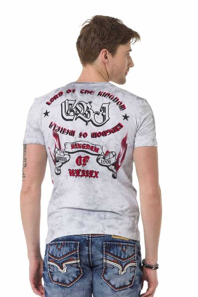 Cipo&Baxx Ct694 Vintage Flag Patterned Gray T-Shirt