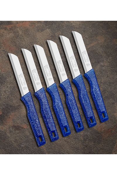 onon Sofrada Moda Solingen 6-Piece Blue Glitter Fruit Knife - Square Hanger and Serrated