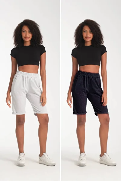 VERSCOVE Women's Double Leg 2-Pack Advantage Package Seasonal Sports Combed Cotton Shorts with Side Pockets