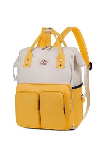 Quasar & Co. Backpack For Mothers And Babies, Compartmented, Textile, 37x27x16 Cm, Yellow-White