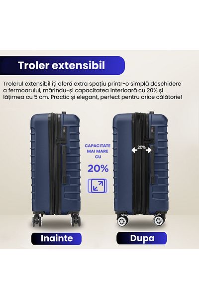 Quasar & Co. Troler Mediu Extensibil, Troller Line,66x41x26-31cm, Bagaj De Cala,geamantan 4 Roti,cifru,bleumarin
