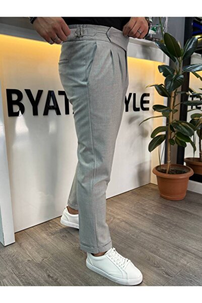 BYATA MENS STYLE Italian Cut Fabric Trousers with Elastic Waist