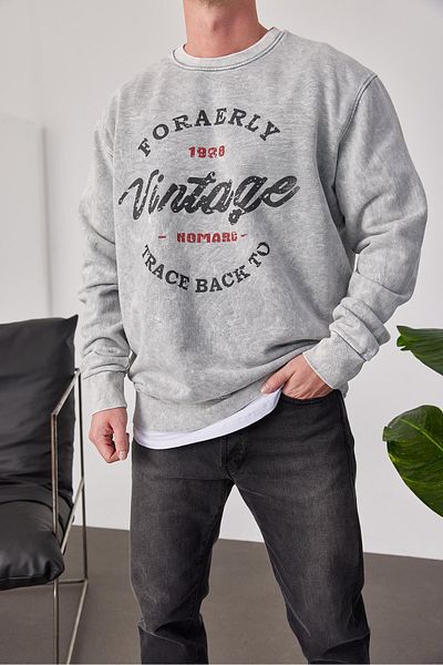 NOMARC Vintage μαύρο γραπτό πλενόμενο γκρι φούτερ