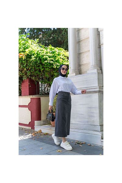 VELLICHOR Μεσαίο Μήκος Lycra Gabardine Φούστα Antique Anthracite-675