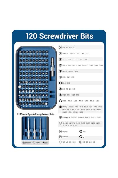OEM Set de șurubelnițe de precizie 130-in-1, cu șurubelniță 120 biti, 15,3×5,4×10,7 cm, Albastru/
